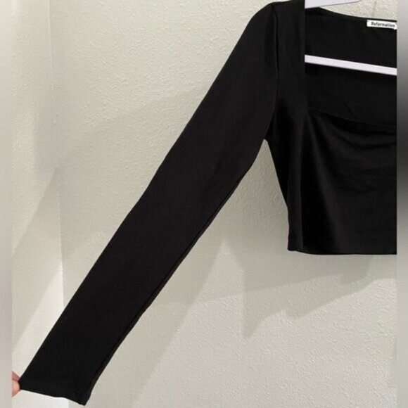 Reformation Elevated Basic Square Neck Top Long Sleeve Stretch Feminine - Picture 4 of 7